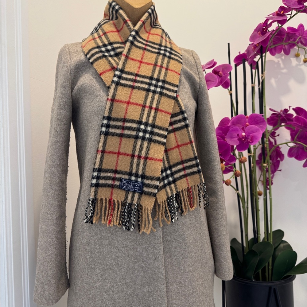 Burberry Tan and Red Plaid Scarf